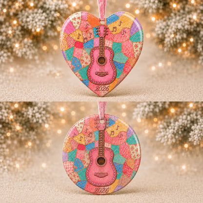 🎸 Pink Guitar Memorial Heart Ornament