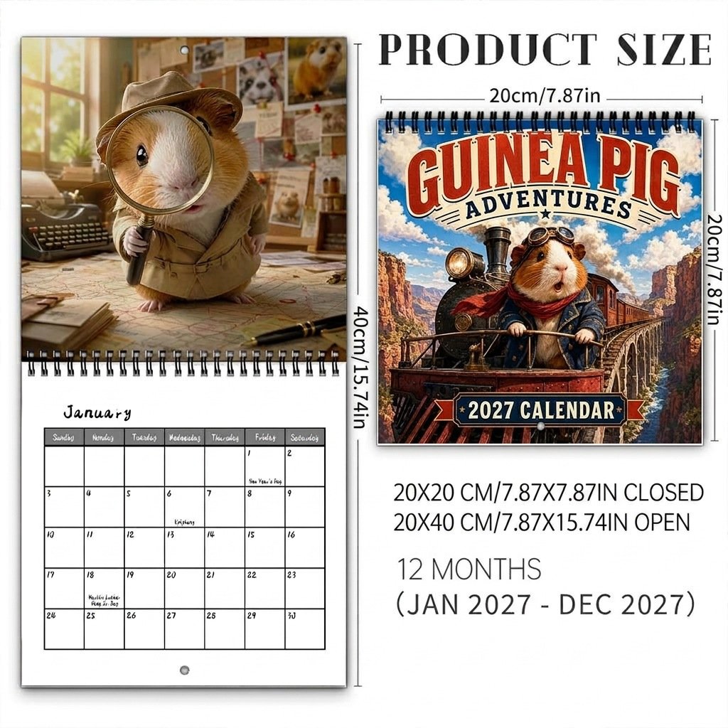 🥰2027 Cute Guinea Pig Adventures Wall Calendar