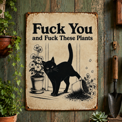 Funny Cat Garden Metal Sign