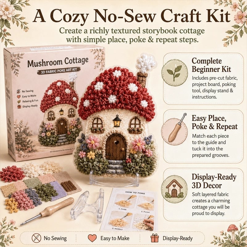 🔥🏡 Whimsical Village 3D Fabric Poke Art Kit, No-Sew Beginner DIY Craft, Screen-Free Relaxing Handmade Desktop Decoration & Family Bonding Activity Gift