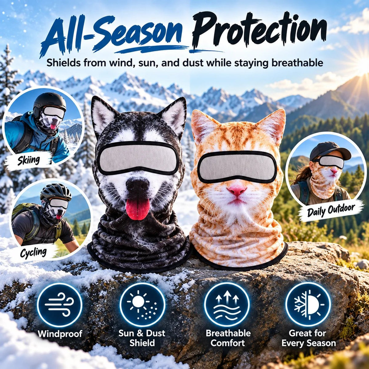 🐱✨3D Cat Ski Mask with Ears – 🤣Funny Windproof Balaclava for Skiing & Festivals