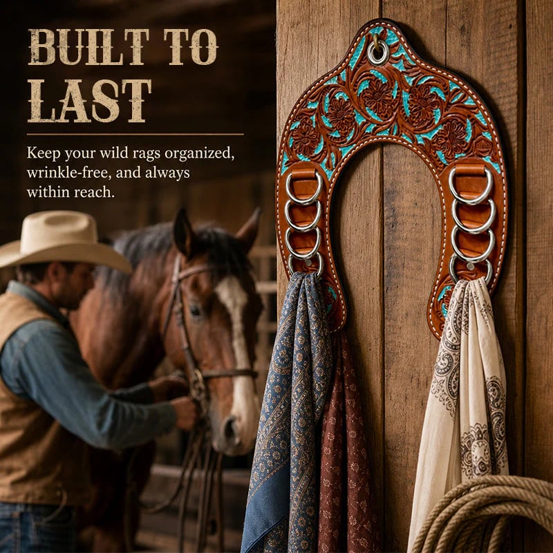 Handcrafted Leather Horseshoe Wild Rag Holder | Western Scarf & Bandana Organizer