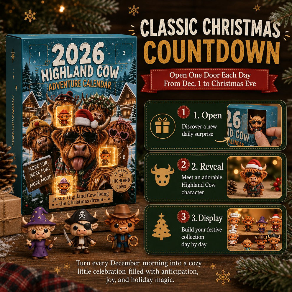 Highland Cow Advent Calendar 2026 – 24-Day Christmas Countdown with Cute Highland Cow Figurines