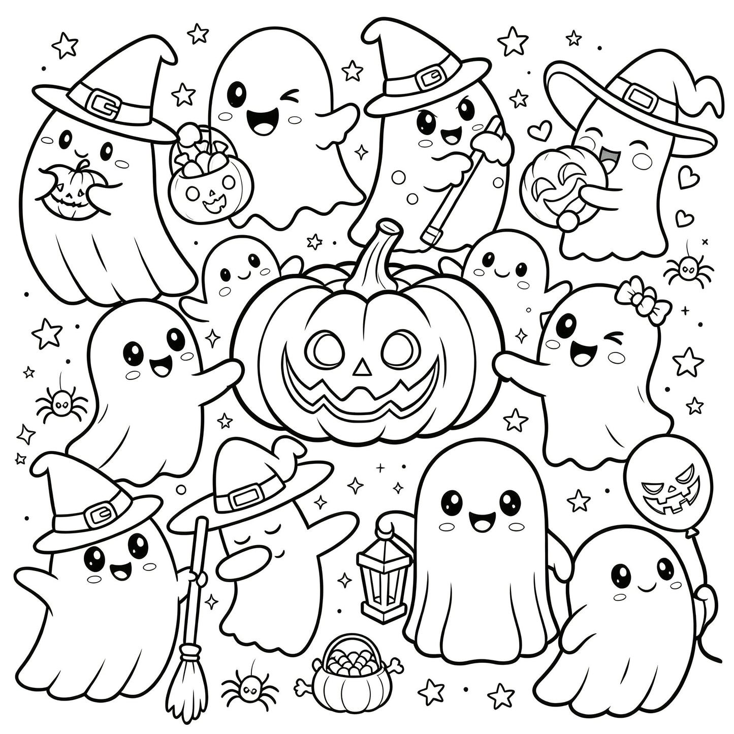 👻🎨Spooky & Cute Bold and Easy Coloring Book – A Whimsical Halloween Adventure(✨Hardcover)