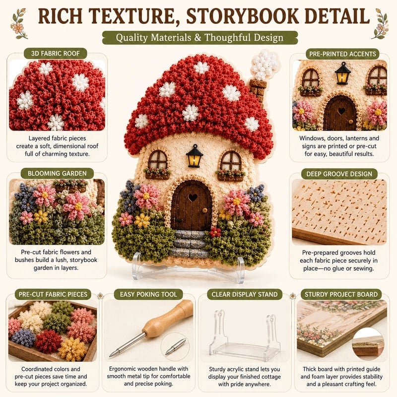 🔥🏡 Whimsical Village 3D Fabric Poke Art Kit, No-Sew Beginner DIY Craft, Screen-Free Relaxing Handmade Desktop Decoration & Family Bonding Activity Gift