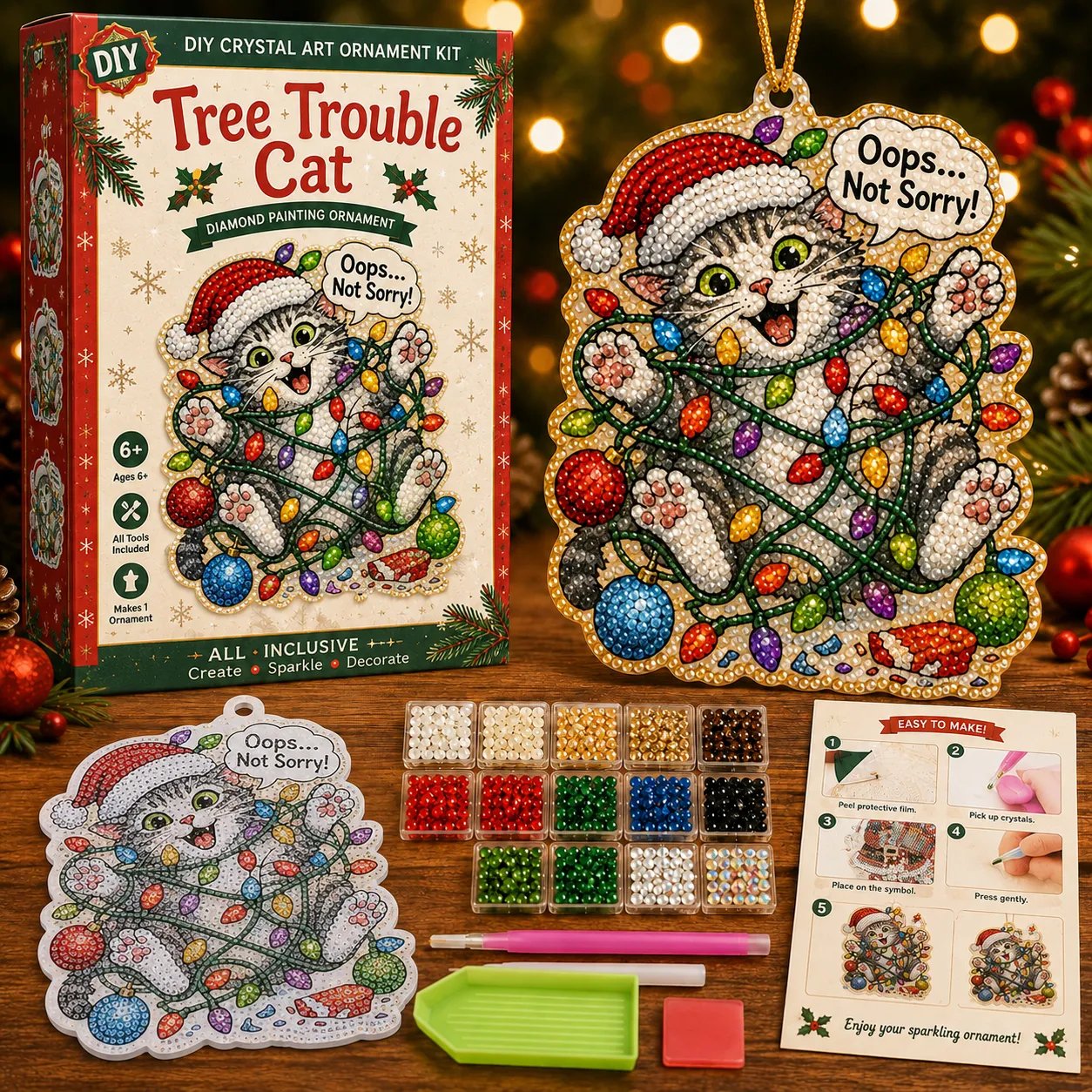 😂 Beginner-Friendly Funny Christmas Pearl Diamond Art Ornament DIY Kit | Complete Set with Printed Base, Pearl & Crystal Pieces, Tools, Hanging Cord & Instructions Included 💕