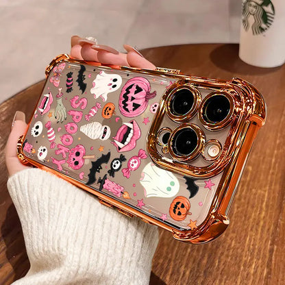 TYIIPLUS™ Halloween Candy Ghost Phone Case – Cute Spooky Pumpkin & Ghost Design, Clear Shockproof Case for iPhone & Galaxy
