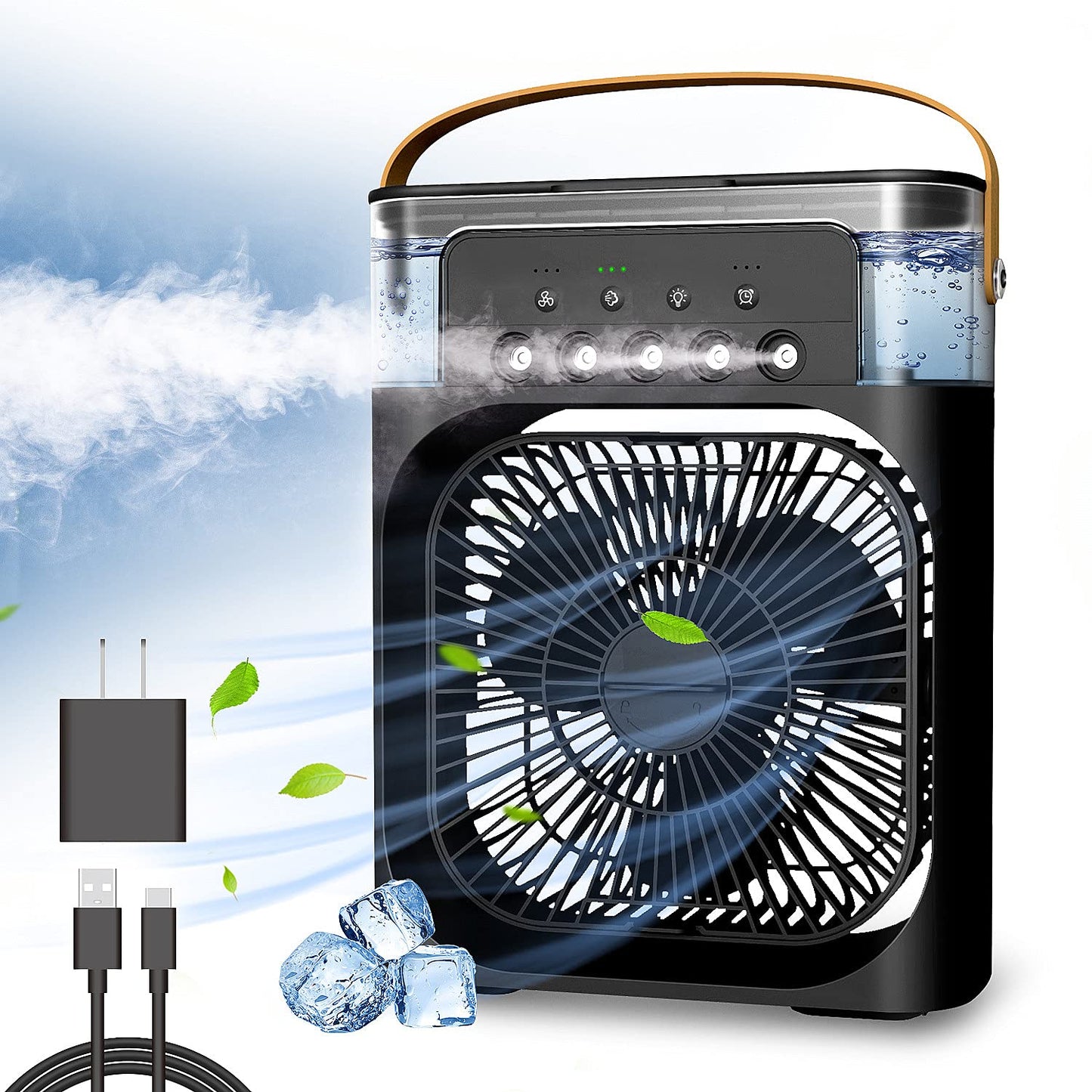 Portable Air Cooler Fan with 5 Spray Misting & 7 Color LED Night Light