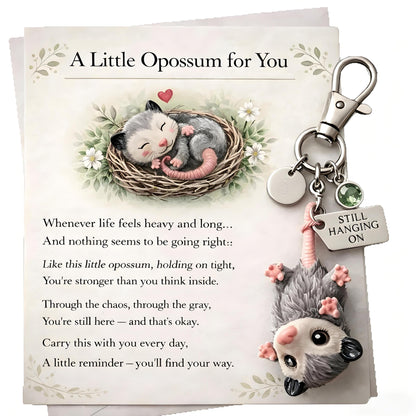 🐭A Little Opossum for You - "Still Hanging On" Keychain & Sentiment Card Set💕
