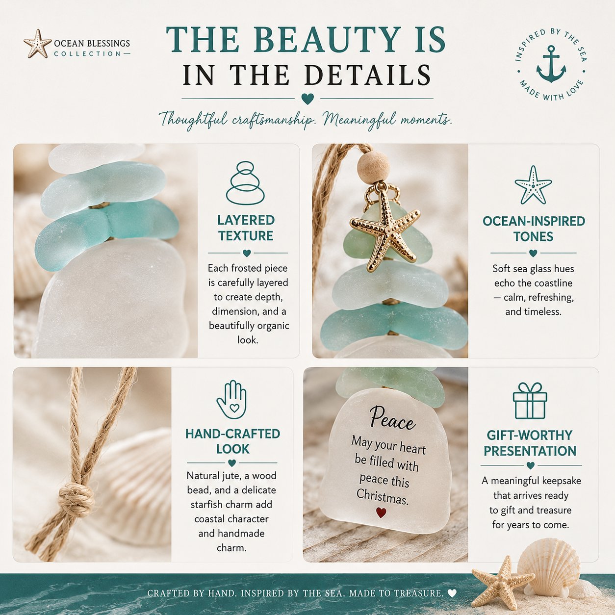 🌊Ocean Blessings™ Sea Glass Christmas Ornaments – Peace, Love, Joy, Faith, Family, Friends & Hope