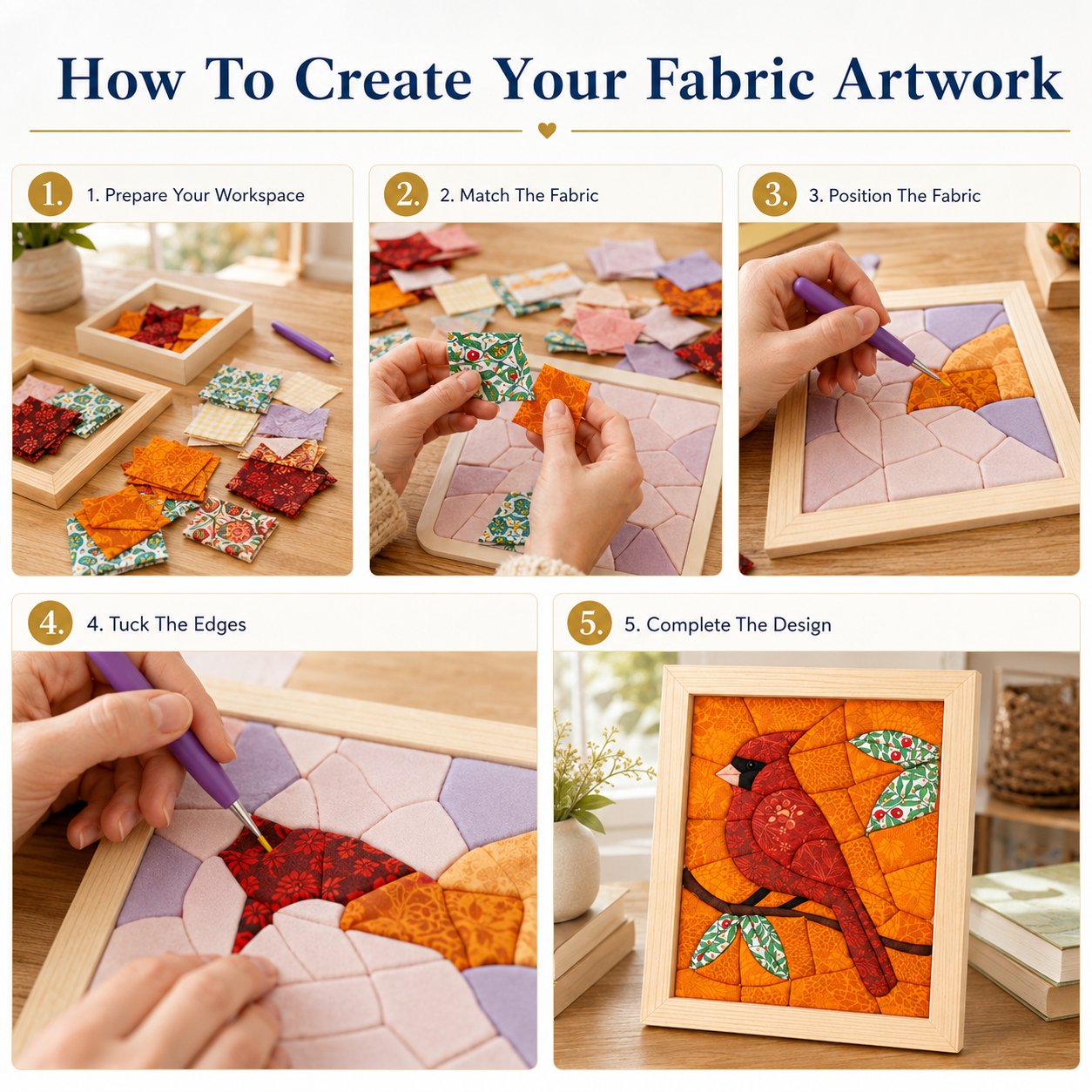 🧵 No-Sew Kinusaiga Fabric Art Kit – DIY Fabric Tucking Wall Art with Frame & Tools