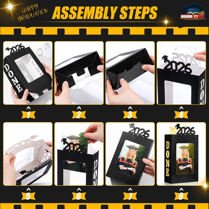 🎓4Pcs 2026 Graduation Centerpieces for Class of 2026-Fit 4x6in Photo| Fillable Picture Box