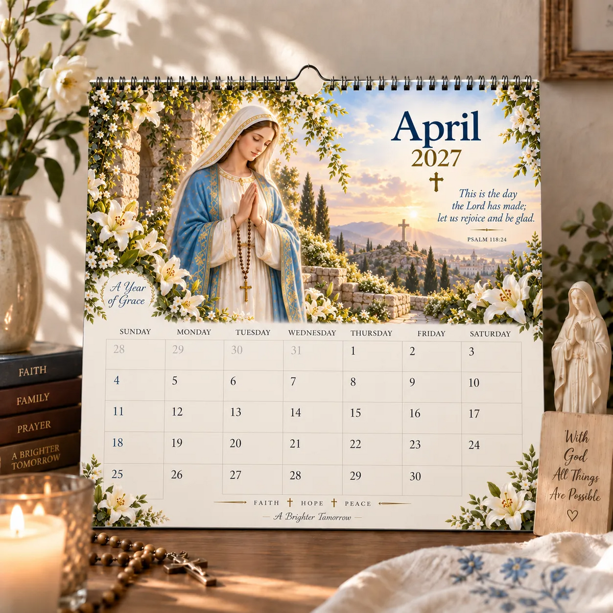 2027 Blessed Mother Wall Calendar – A Year of Grace, Hope & Prayer | Virgin Mary Christian Faith Calendar