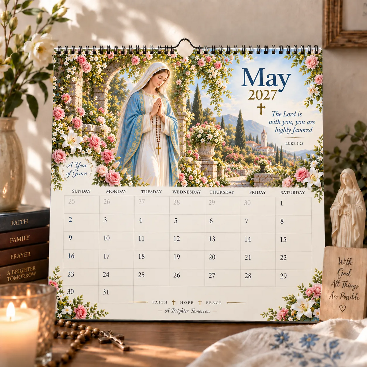 2027 Blessed Mother Wall Calendar – A Year of Grace, Hope & Prayer | Virgin Mary Christian Faith Calendar