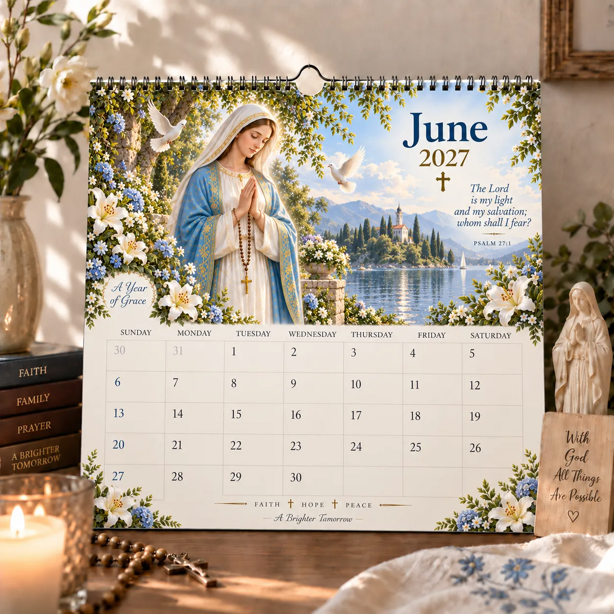 2027 Blessed Mother Wall Calendar – A Year of Grace, Hope & Prayer | Virgin Mary Christian Faith Calendar