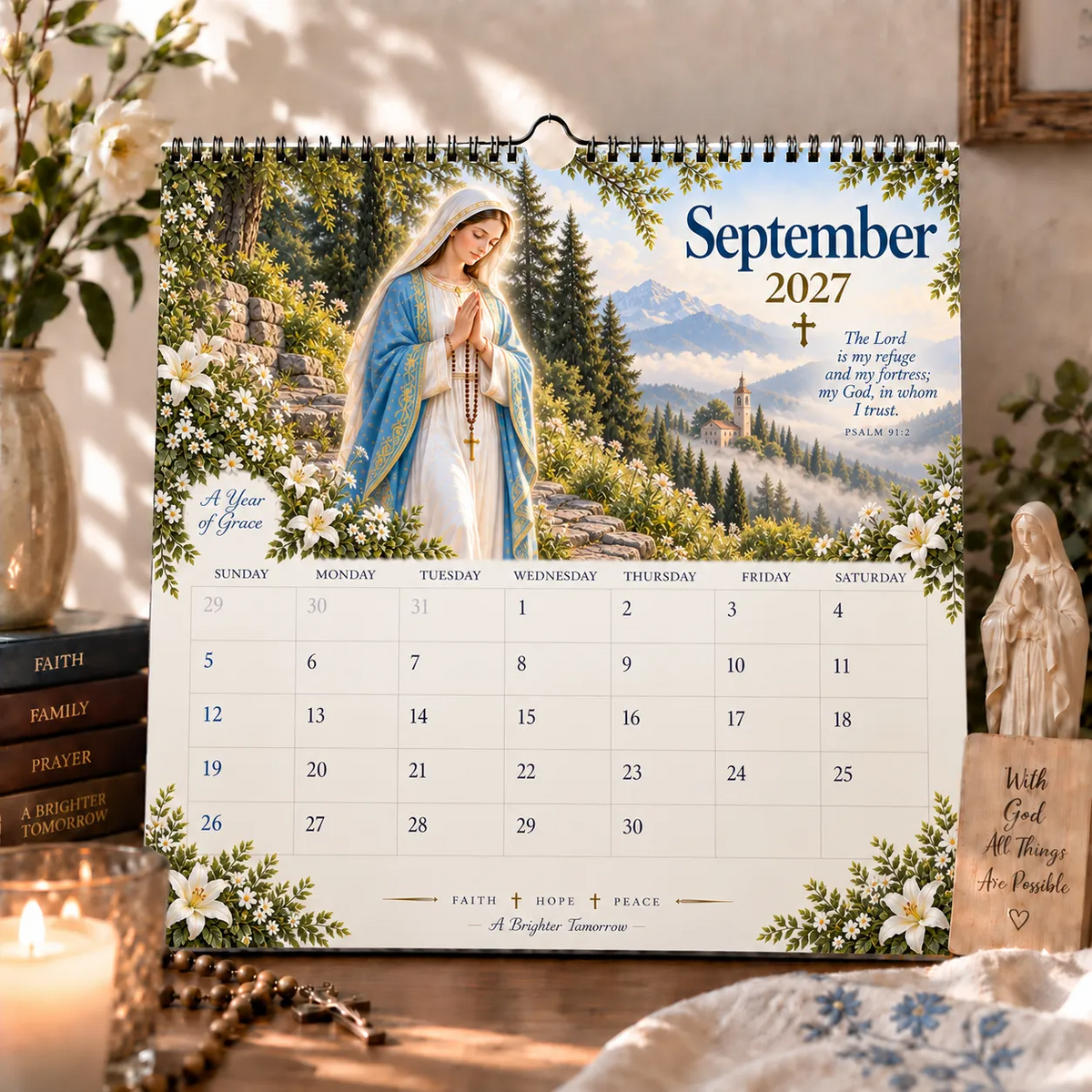 2027 Blessed Mother Wall Calendar – A Year of Grace, Hope & Prayer | Virgin Mary Christian Faith Calendar