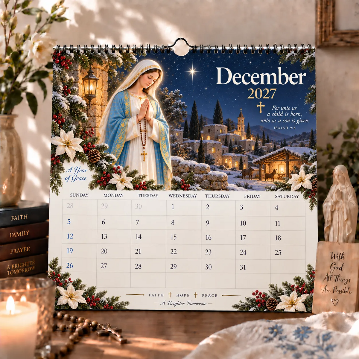 2027 Blessed Mother Wall Calendar – A Year of Grace, Hope & Prayer | Virgin Mary Christian Faith Calendar