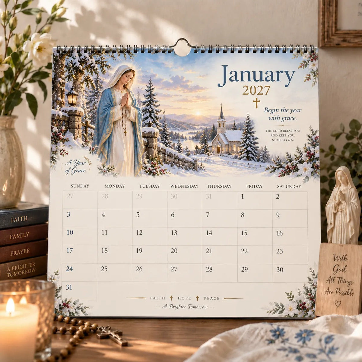 2027 Blessed Mother Wall Calendar – A Year of Grace, Hope & Prayer | Virgin Mary Christian Faith Calendar