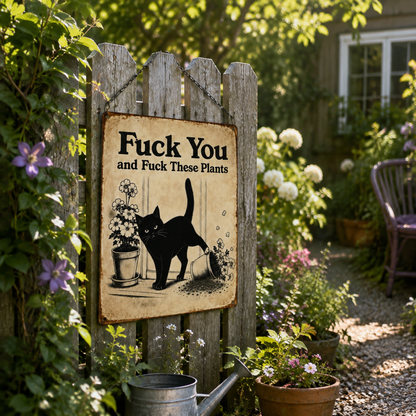 Funny Cat Garden Metal Sign