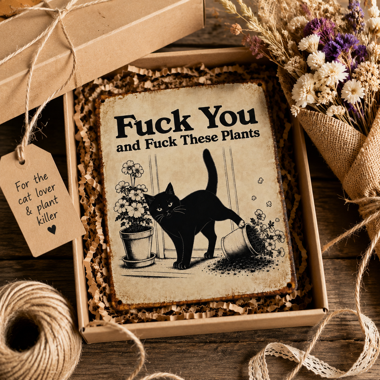 Funny Cat Garden Metal Sign