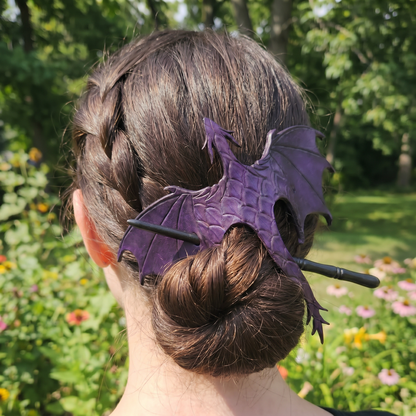 🐉 Leather Tooled Dragon Hair Slide with Wood Stick