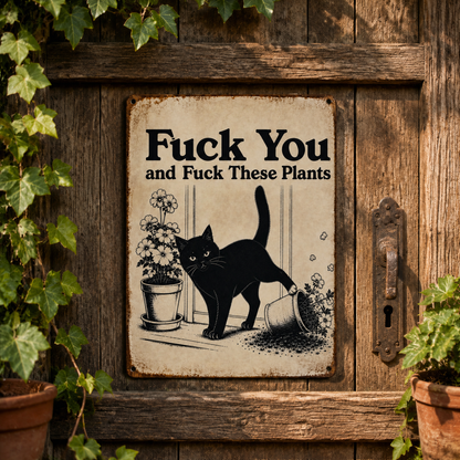 Funny Cat Garden Metal Sign