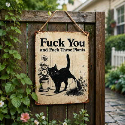 Funny Cat Garden Metal Sign