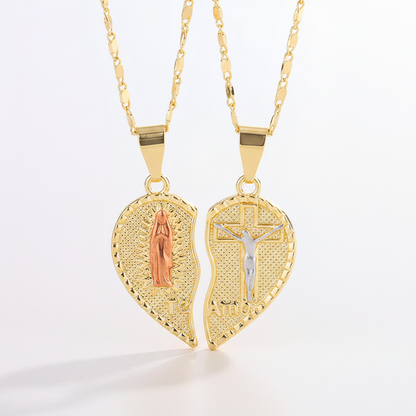 Virgin Mary Layered Heart Combination Prayer Couple Necklace