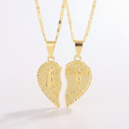 Virgin Mary Layered Heart Combination Prayer Couple Necklace