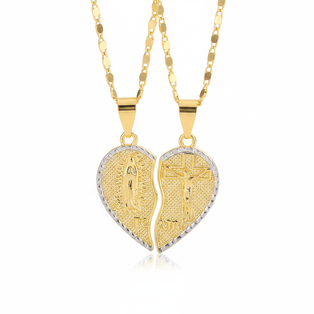 Virgin Mary Layered Heart Combination Prayer Couple Necklace