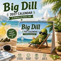 Big Dill™ 2027 Funny Pickle Desk Calendar | Original Artwork by Isabel Kline | TYIIPLUS™