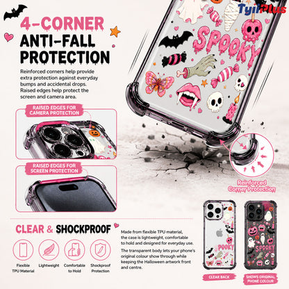 TYIIPLUS™ Halloween Candy Ghost Phone Case – Cute Spooky Pumpkin & Ghost Design, Clear Shockproof Case for iPhone & Galaxy
