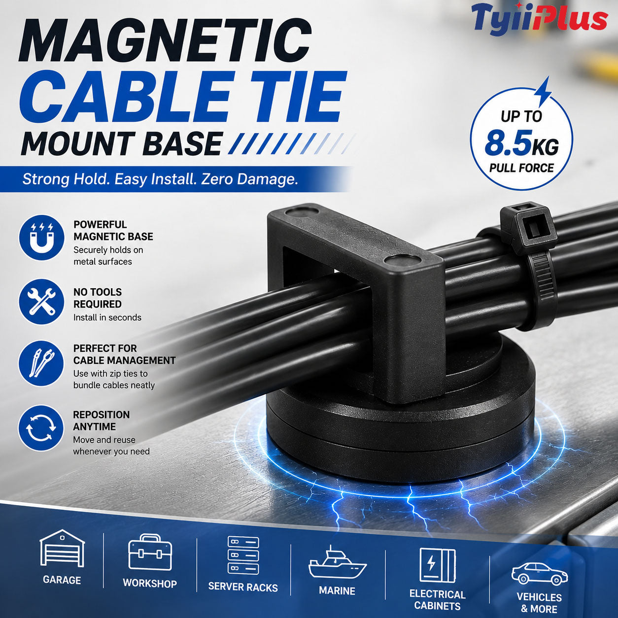 Magnetic Cable Tie Mount Base - Heavy-Duty Magnetic Zip Tie Mounts for Fast & Flexible Cable Management