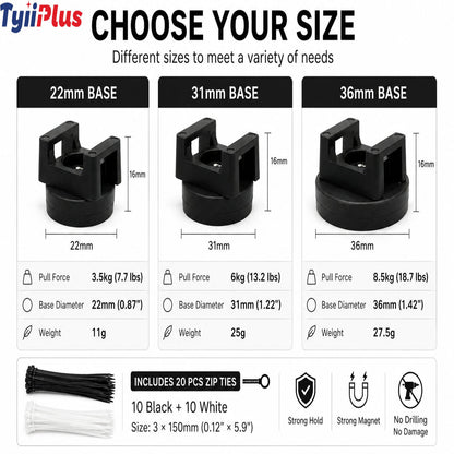 Magnetic Cable Tie Mount Base - Heavy-Duty Magnetic Zip Tie Mounts for Fast & Flexible Cable Management