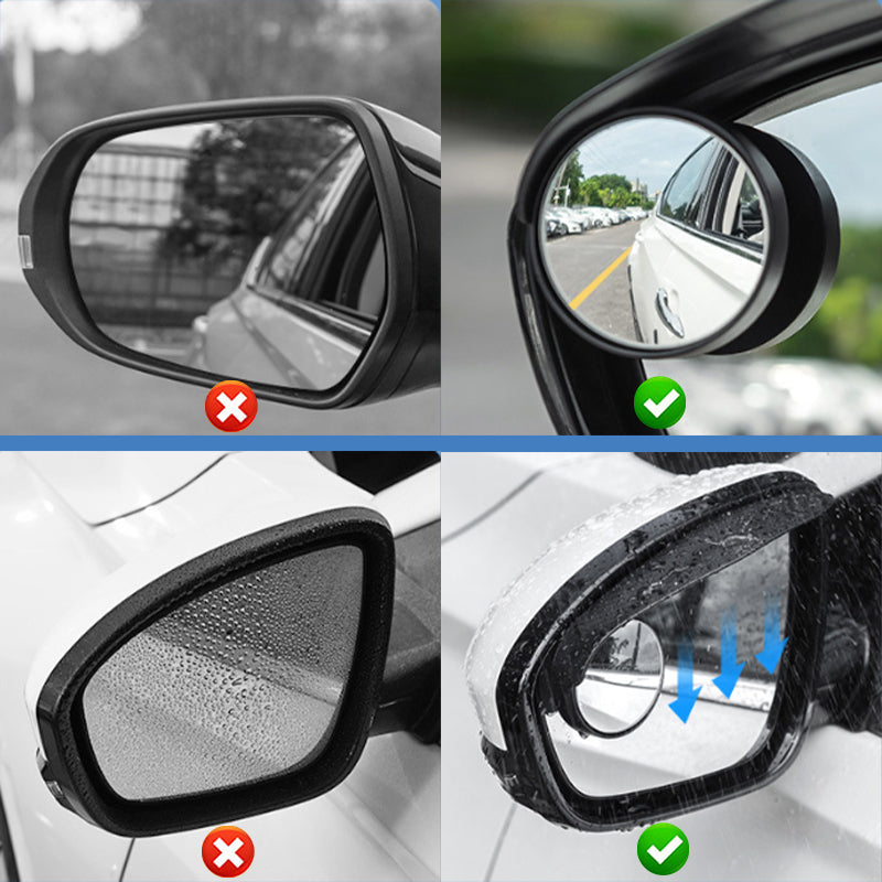 Car Rearview Mirror Rain Visor with 360° Adjustable Blind Spot Round Mirror