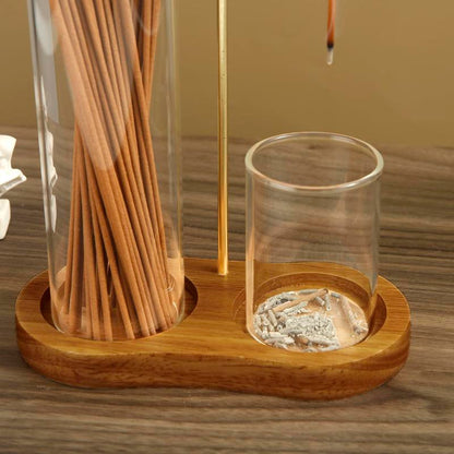 TYIIPLUS™ 2 in 1 Incense & Candle Holder Natural Wood Base Aromatherapy Diffuser