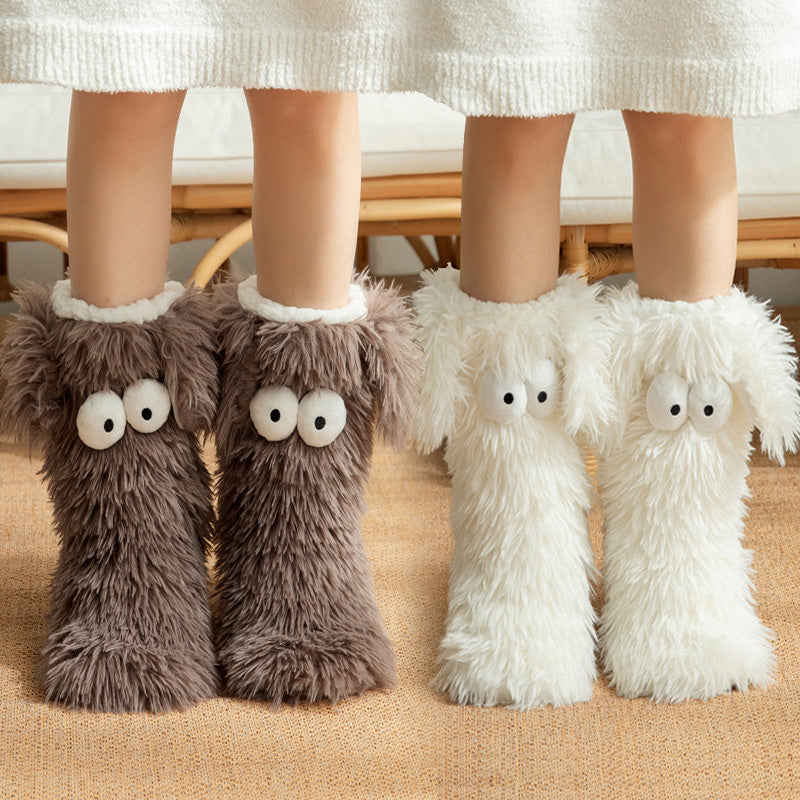 💕Women's Plush Slippers Socks Floor Socks Winter Home Indoor Thickened Fleece-Lined Anti-Slip Adult Women's Plush Snow Socks Shoe Covers