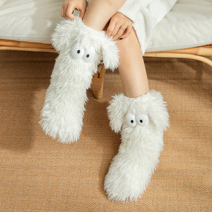 💕Women's Plush Slippers Socks Floor Socks Winter Home Indoor Thickened Fleece-Lined Anti-Slip Adult Women's Plush Snow Socks Shoe Covers