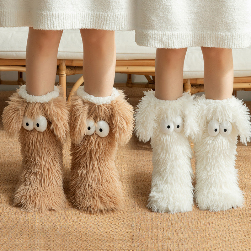 💕Women's Plush Slippers Socks Floor Socks Winter Home Indoor Thickened Fleece-Lined Anti-Slip Adult Women's Plush Snow Socks Shoe Covers
