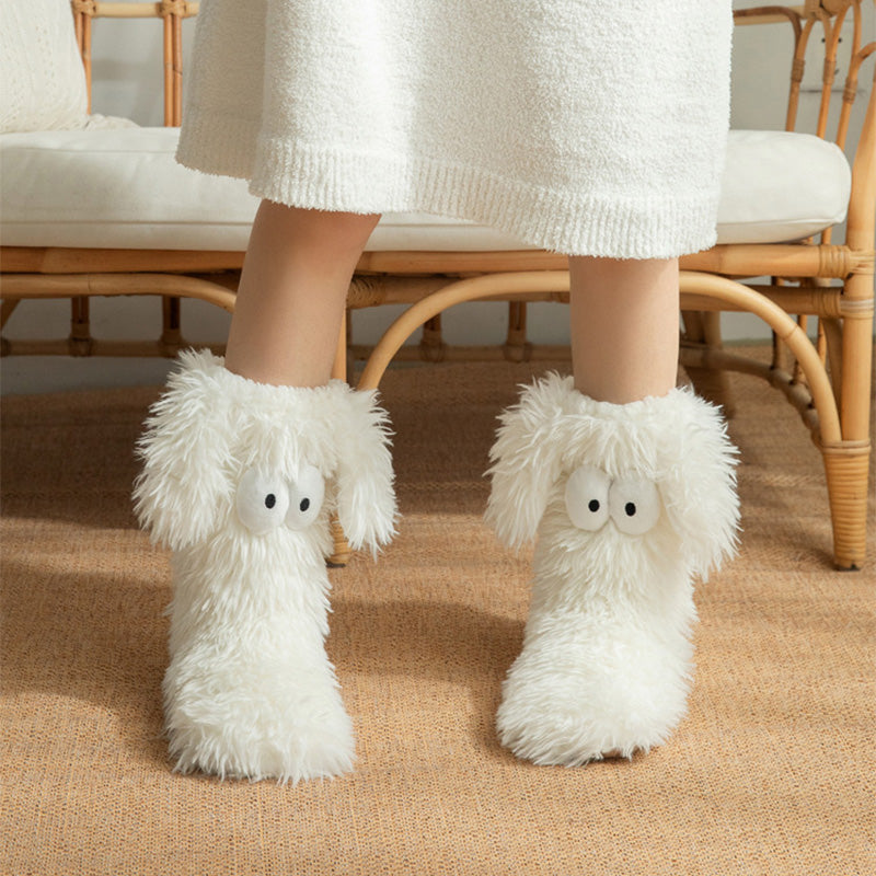 💕Women's Plush Slippers Socks Floor Socks Winter Home Indoor Thickened Fleece-Lined Anti-Slip Adult Women's Plush Snow Socks Shoe Covers