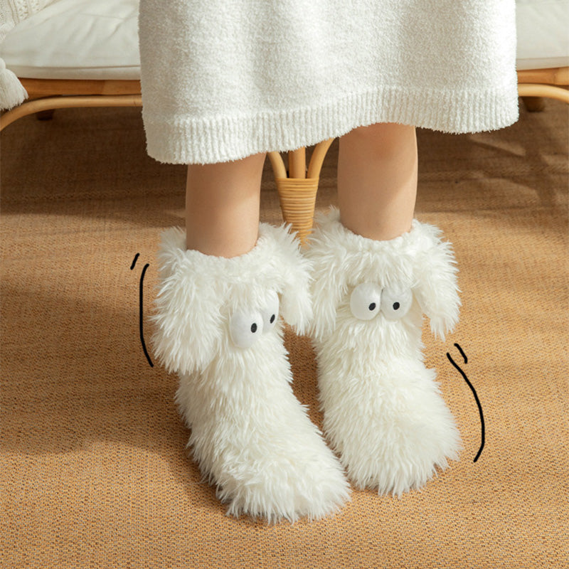 💕Women's Plush Slippers Socks Floor Socks Winter Home Indoor Thickened Fleece-Lined Anti-Slip Adult Women's Plush Snow Socks Shoe Covers