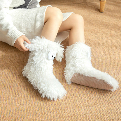 💕Women's Plush Slippers Socks Floor Socks Winter Home Indoor Thickened Fleece-Lined Anti-Slip Adult Women's Plush Snow Socks Shoe Covers