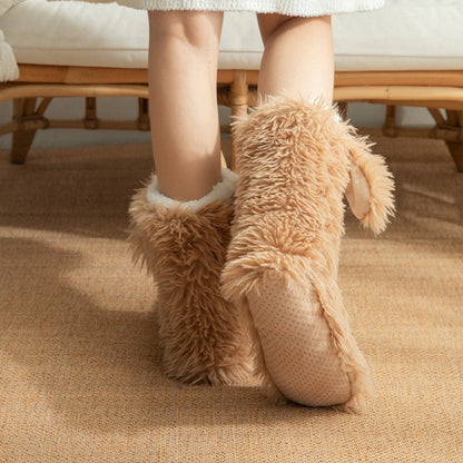 💕Women's Plush Slippers Socks Floor Socks Winter Home Indoor Thickened Fleece-Lined Anti-Slip Adult Women's Plush Snow Socks Shoe Covers