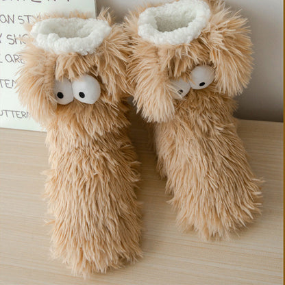 💕Women's Plush Slippers Socks Floor Socks Winter Home Indoor Thickened Fleece-Lined Anti-Slip Adult Women's Plush Snow Socks Shoe Covers