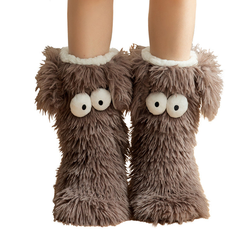 💕Women's Plush Slippers Socks Floor Socks Winter Home Indoor Thickened Fleece-Lined Anti-Slip Adult Women's Plush Snow Socks Shoe Covers