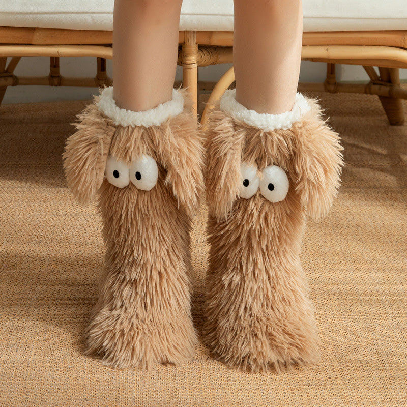 💕Women's Plush Slippers Socks Floor Socks Winter Home Indoor Thickened Fleece-Lined Anti-Slip Adult Women's Plush Snow Socks Shoe Covers