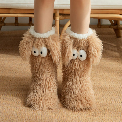 💕Women's Plush Slippers Socks Floor Socks Winter Home Indoor Thickened Fleece-Lined Anti-Slip Adult Women's Plush Snow Socks Shoe Covers