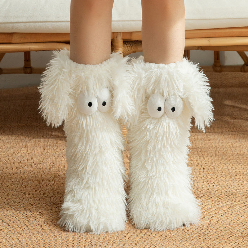 💕Women's Plush Slippers Socks Floor Socks Winter Home Indoor Thickened Fleece-Lined Anti-Slip Adult Women's Plush Snow Socks Shoe Covers