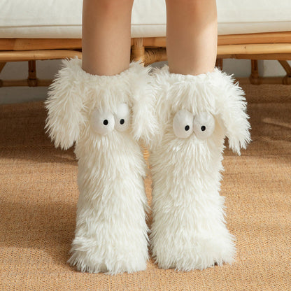 💕Women's Plush Slippers Socks Floor Socks Winter Home Indoor Thickened Fleece-Lined Anti-Slip Adult Women's Plush Snow Socks Shoe Covers