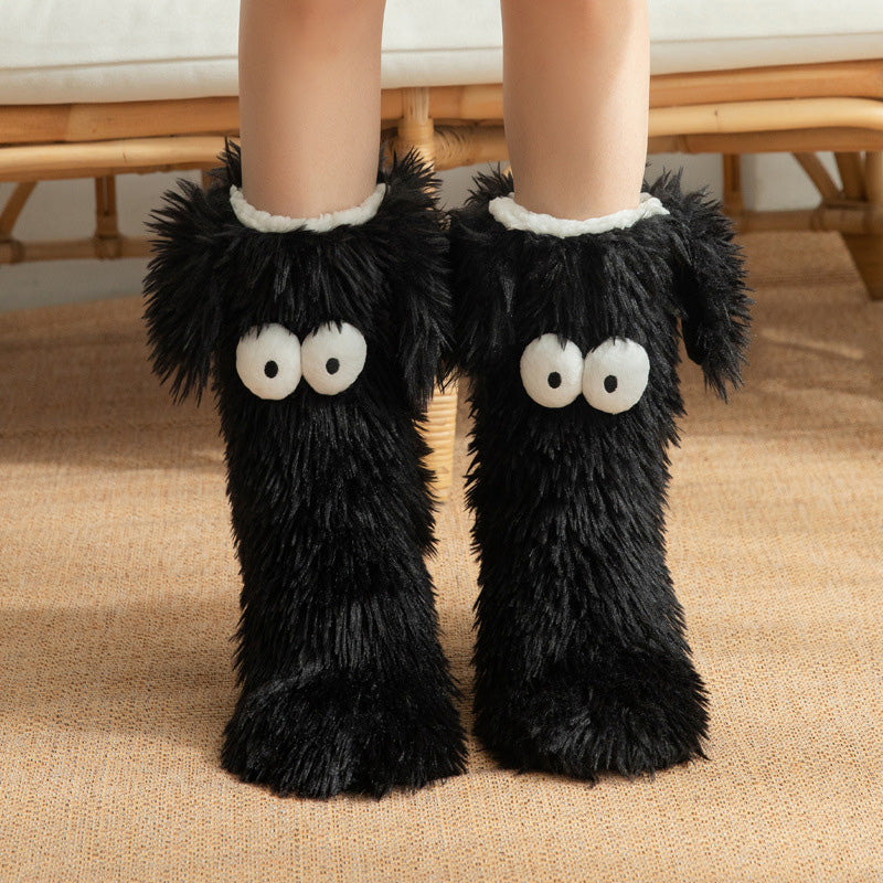 💕Women's Plush Slippers Socks Floor Socks Winter Home Indoor Thickened Fleece-Lined Anti-Slip Adult Women's Plush Snow Socks Shoe Covers